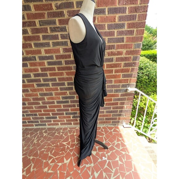 NWT*BETSY & ADAM WRAP GOWN DRESS-RUCHING-FRONT SLIT RUFFLE-V-NECK-BLACK-SZ 10 - Picture 7 of 13